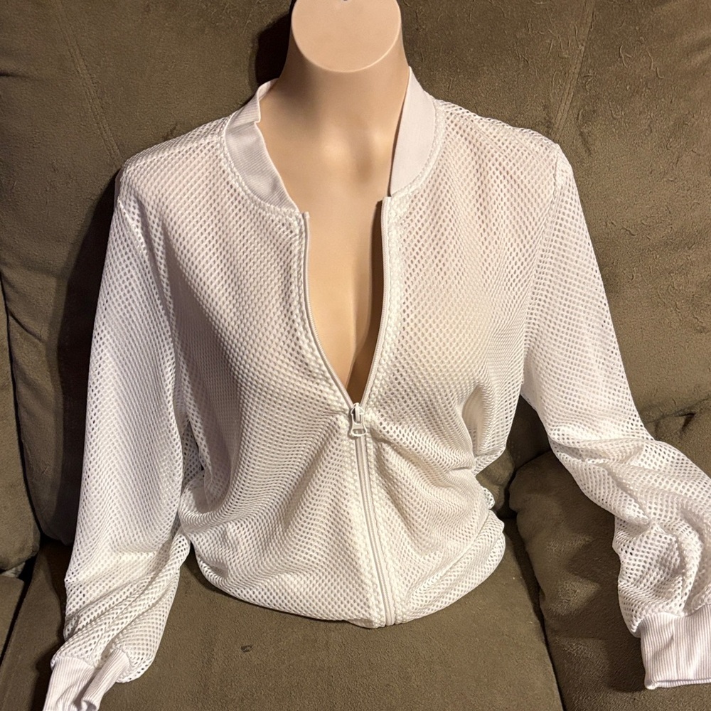 Simply Vera Vera Wang White Mesh Zip-Up Hoodie